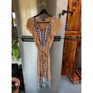 Artesia Boho Maxi Dress, Tie-Waist, Frilly Cap Sleeves & Floral Print Women's S